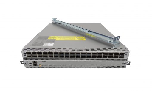 Cisco N9K-C9336PQ silver switch with black ports and yellow label