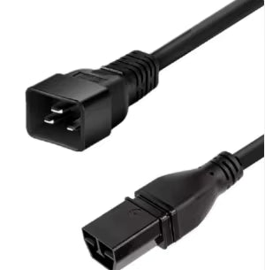 Black IEC C20 to Saf-D-Grid 250VAC 20A cabinet jumper power cable with two IEC 320 C14 connectors, 4 meters long