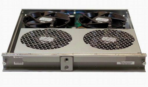 Cisco FAN-MOD-9SHS fan tray with silver rack, black fans, green PCB