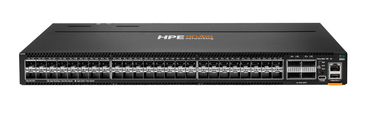 Aruba R9W91A | 48x10G SFP+ | 4x40/100G QSFP28 uplinks | PoE: none | BF airflow | 3x fans | dual AC PSU | L3 AOS-CX | Lic: included