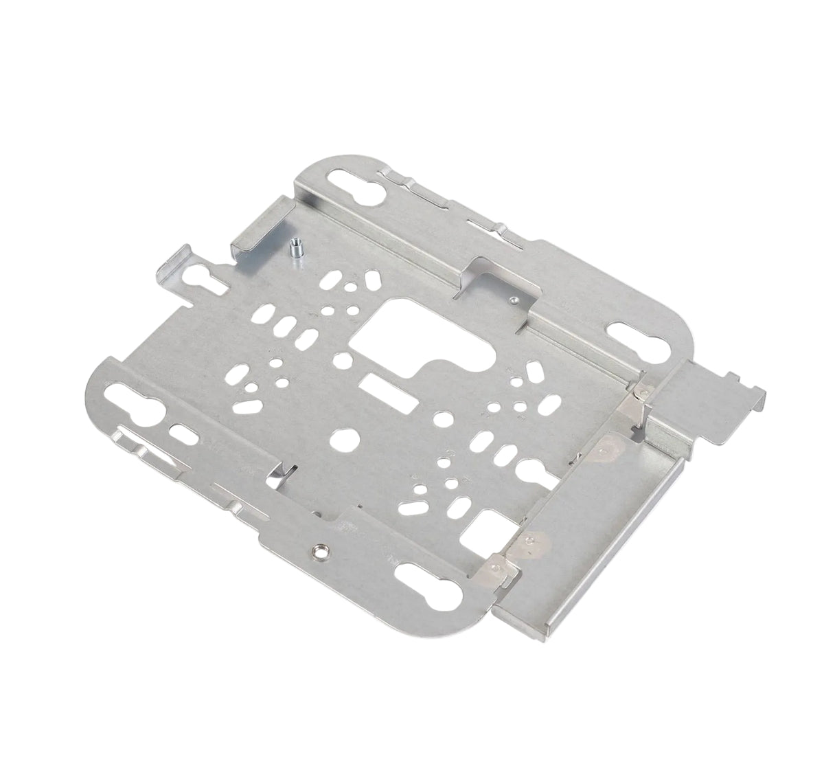 Silver metal computer hard drive bracket with blue screws and washers compatible with 2.5-inch drives for cisco ap mounting