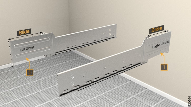 Cisco NCS1K14-S-KIT rack slide rail kit with silver metal drawer slides for 19in EIA-310 racks