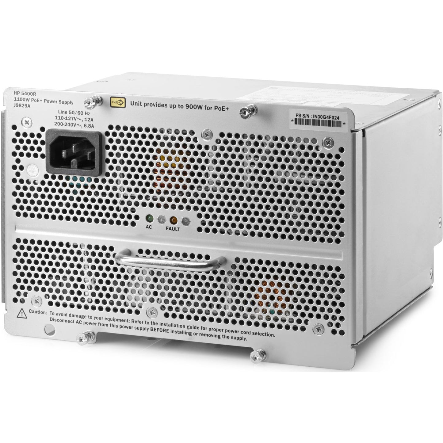 Aruba J9829A | 5400R zl2 PSU | 1100W PoE+ (802.3at), hot-swap, AC 100–240V, N+1 redundancy