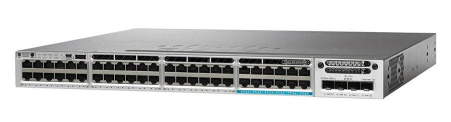 Cisco WS-C3850-48UW-S silver switch with black ports and white label