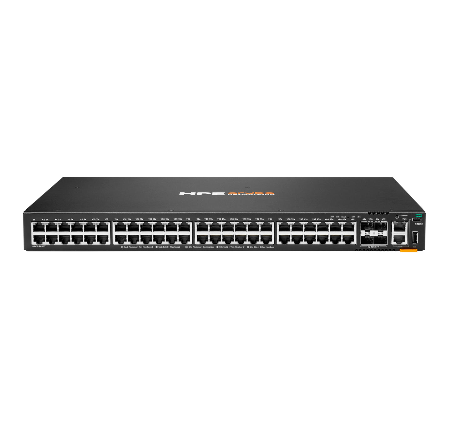 Black Aruba JL726B 48-port 1G RJ45 switch with 4x 10G SFP+ uplinks