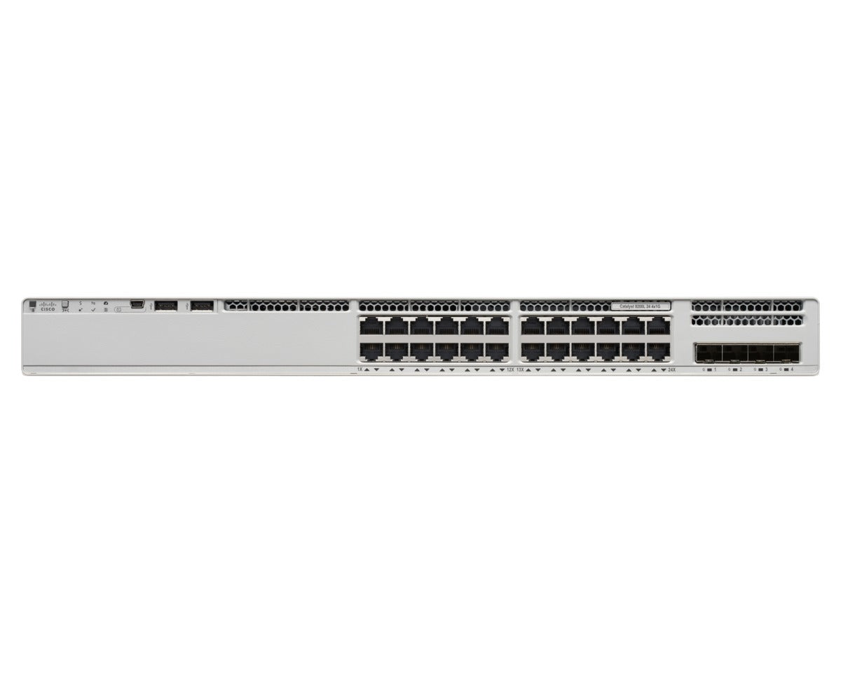 Silver Cisco Catalyst 9500 series switch, 24x 1G ports, 4x 10G SFP+ uplinks