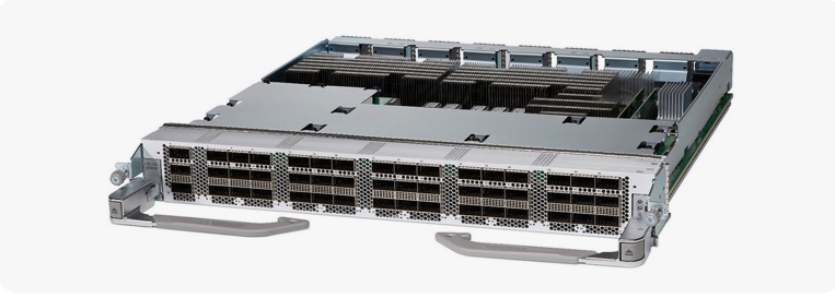 Cisco 8800-LC-48H | 48x100GbE QSFP28 line card | per-port 100G; breakout to 4x25G/2x50G where supported | high-density forwarding | hardware QoS & telemetry