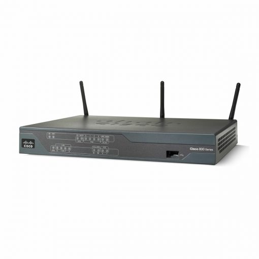 Cisco C881WD-A-K9 router with dual antennas, FE WAN, LAN ports, and 802.11n Wi-Fi