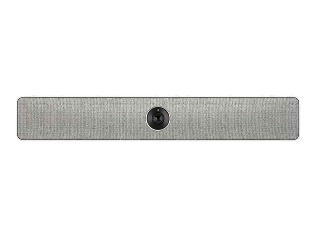 Cisco CS-KIT-MINI-NT-K9 silver soundbar with 4K camera and brushed metal finish