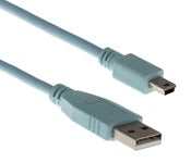 Cisco CAB-500RJ black RJ45-RJ45 rollover console cable with light blue mini-USB connector