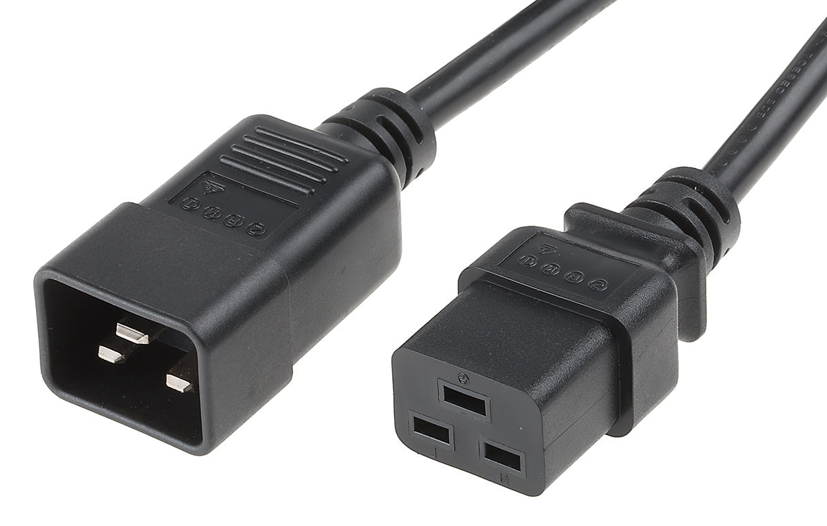 Black IEC C20 to C19 power cable 16A 1.5mm² with C14 connectors