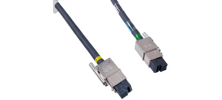Black ethernet power-stack cable with silver connectors and yellow stripe for cisco ms390 power sharing 30 cm short jumper