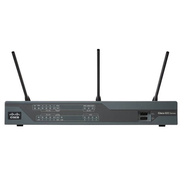 Cisco 892W-AGN-E-K9 router with 3 antennas and black panel