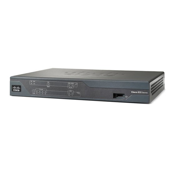Cisco 888-K9 black router with G.SHDSL WAN, 4xFE LAN ports, sleek design