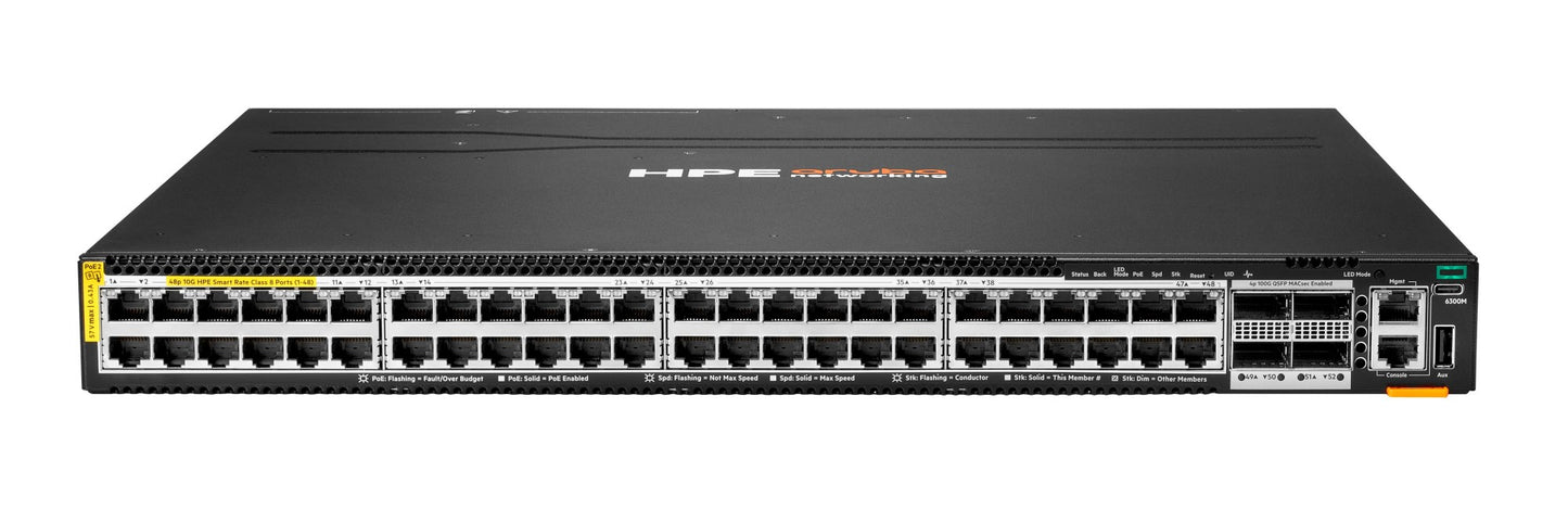 Aruba S0E91A | 48x 1G/2.5G/5G/10G PoE++ (Class 8), 4x 100G MACsec uplinks | PTP/AVB | SR10 | AOS-CX Base