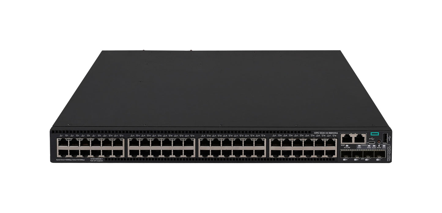 HPE R8M29A black Cisco switch with 48x 1G RJ45 ports and 4x 10G SFP+ uplinks