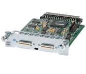 Cisco HWIC-2SER serial module on silver circuit board with black and green components
