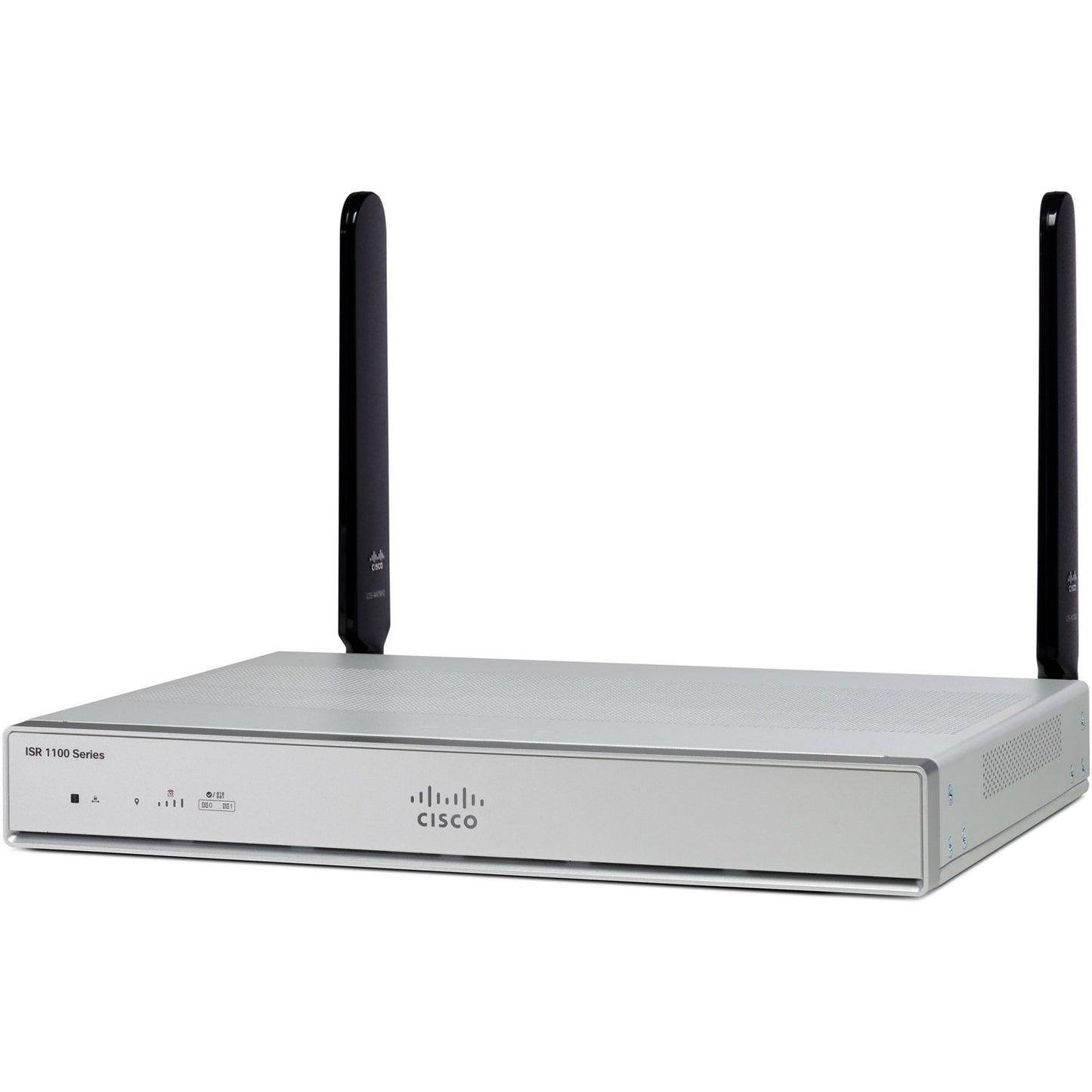 Cisco C1111-8PLTELA-DNA silver router with black antennas and logo