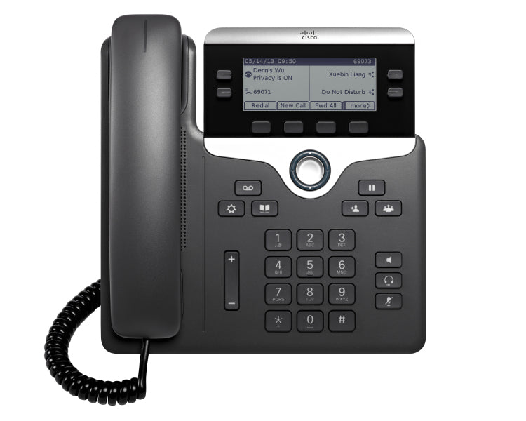Cisco CP-7821-3PCC-K9 | 2-line IP deskphone, 2x 10/100 LAN (1x uplink, 1x PC), PoE Class 1, 3.5in grayscale display, SIP 3PCC