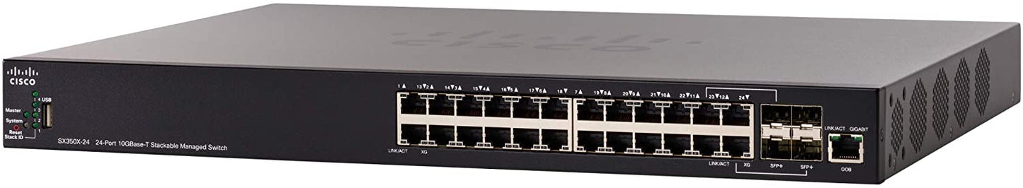 Cisco SX350X-24-K9-AU | 24x1G access | PoE: None | Uplinks: 4x10G (2xSFP+ + 2x10GBase-T) | License: Perpetual