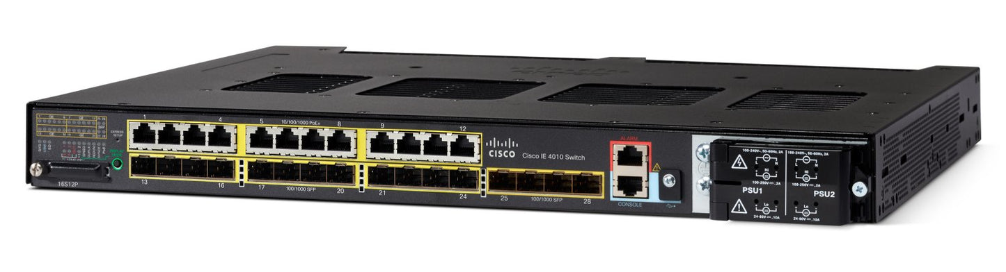Cisco IE-4010-16S12P | 16x1G SFP + 12x1G PoE+ (802.3at), 4x1G SFP uplinks, LAN Base