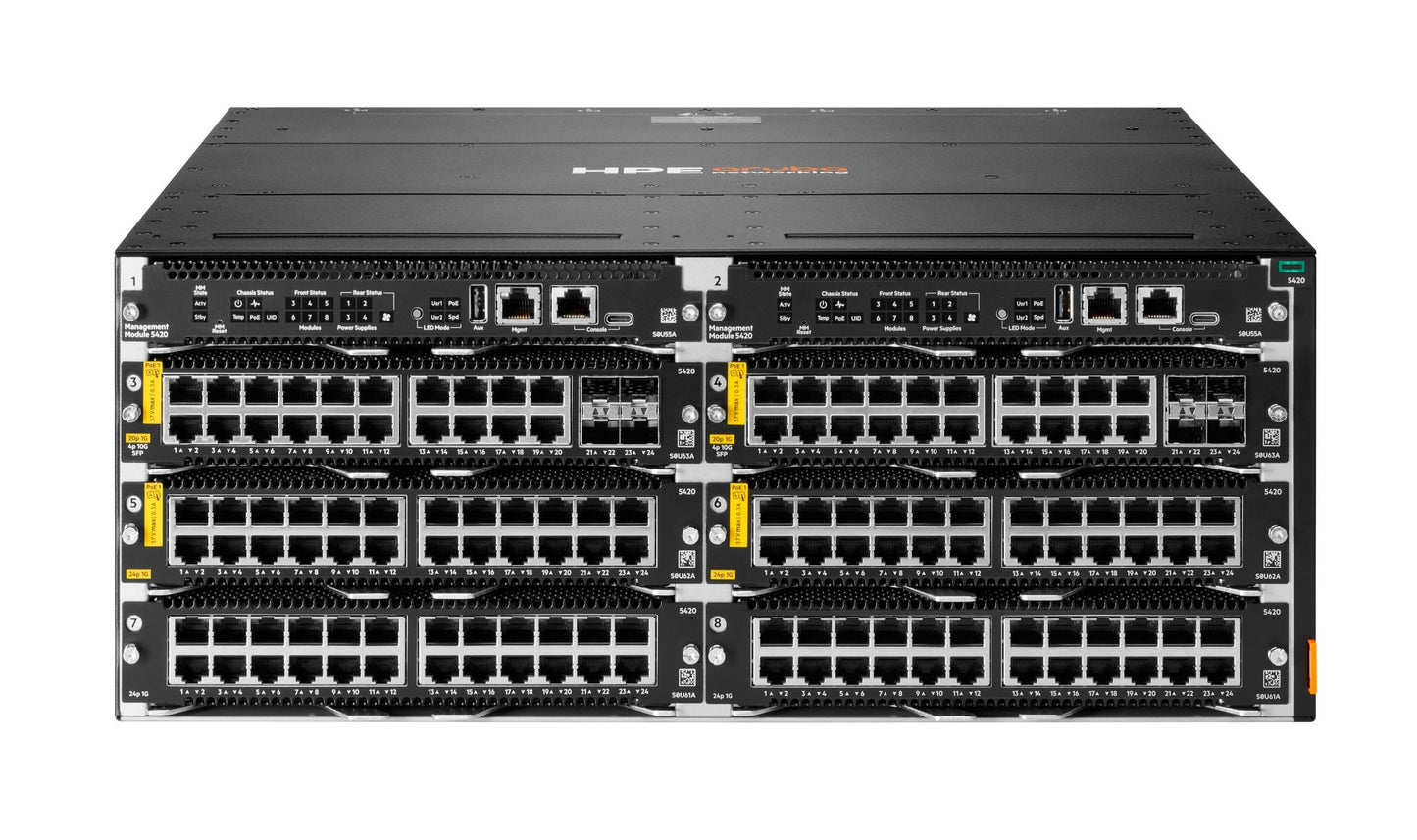 Aruba S0U63A | 20x 10/100/1000 RJ-45 | PoE+ (Class 4) | 4x SFP+ 1/10G LRM uplinks | for 6-slot modular chassis