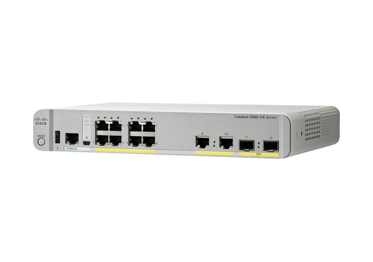 Cisco WS-C3560CX-8TC-S switch with 8x1G ports and gray body