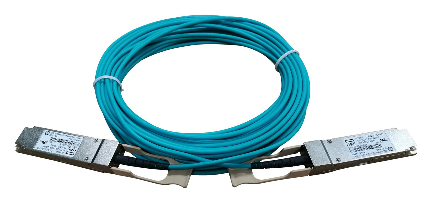 HPE JL288A 40G QSFP+ AOC blue fiber optic cable 10m coiled