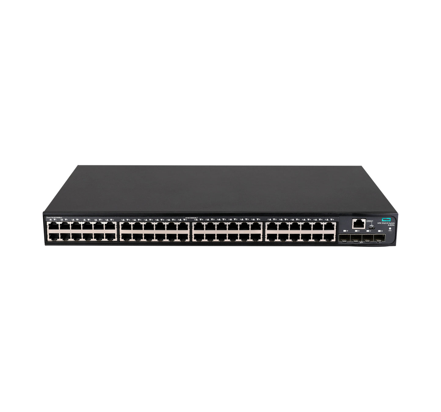 HPE JL829A 48-port black network switch with 4x 10G SFP+ uplinks