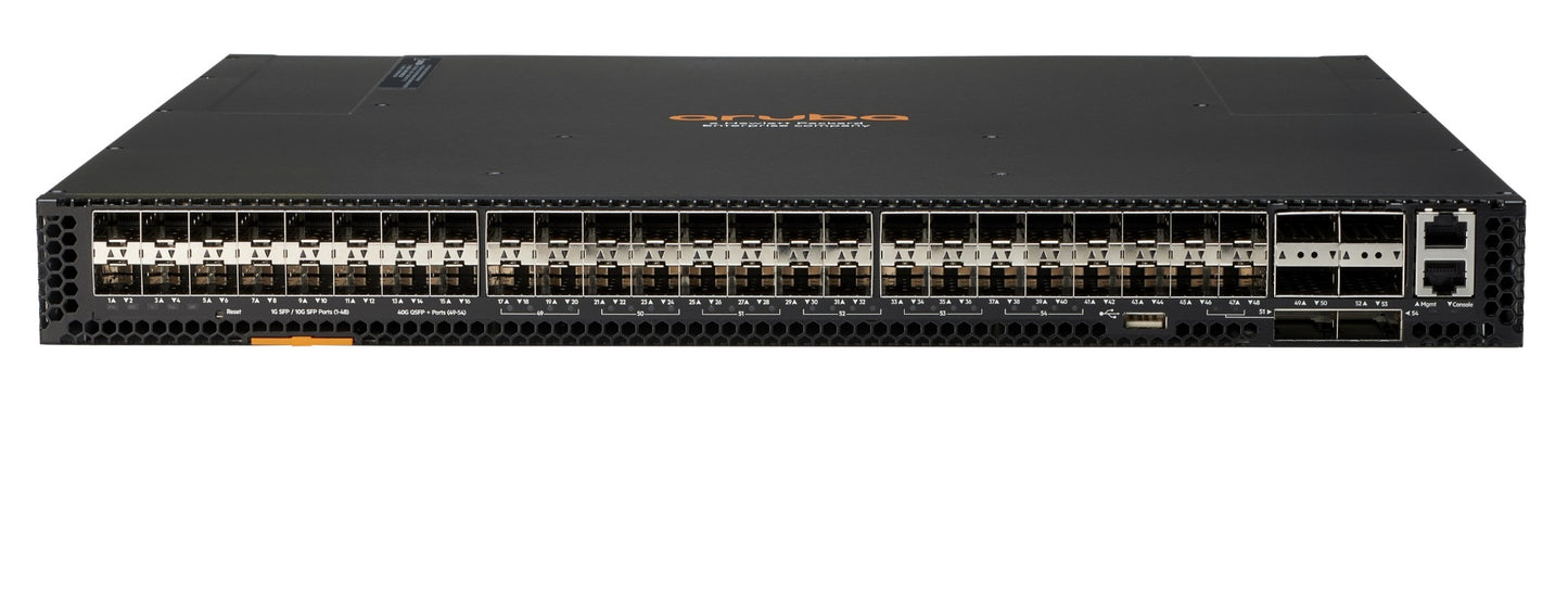 Aruba JL479A#ABG | L3 managed switch | 48x10G SFP+ access + 6x40G QSFP+ uplinks | non-PoE | 1U | OS-CX advanced L3 (OSPF/BGP/VRF) | hot-swap dual PSU/fans