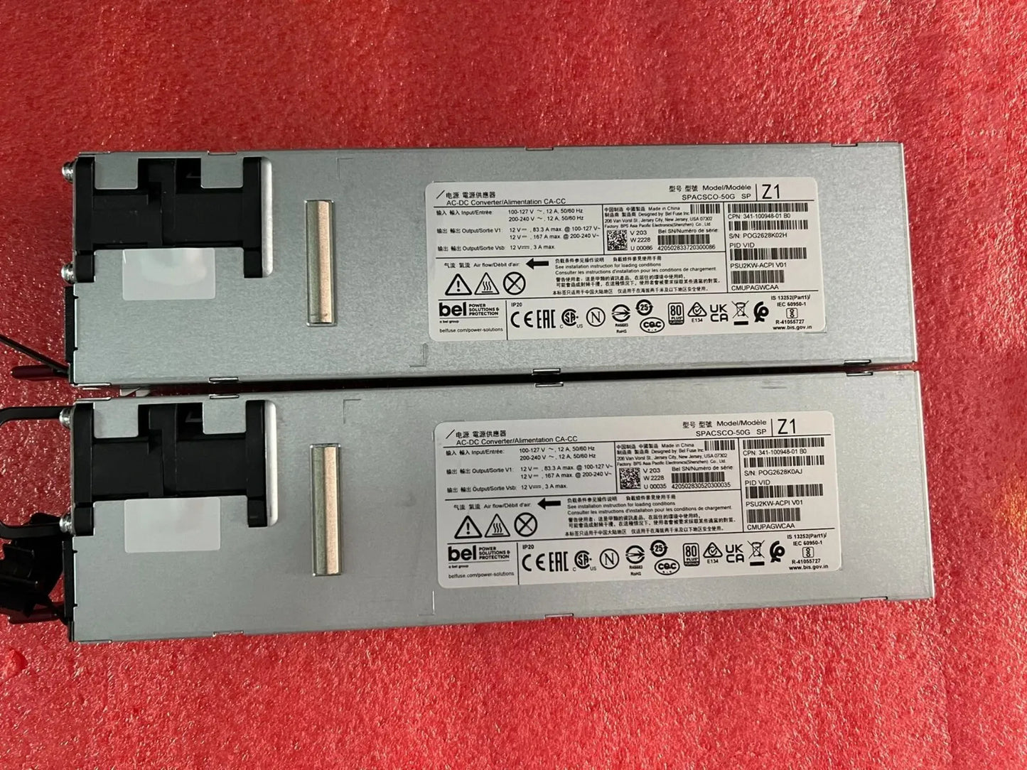 Cisco 2000W AC PSU with silver unit, black connectors, white labels