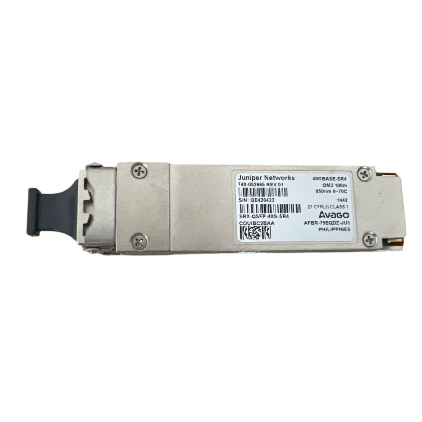 Juniper QFX-QSFP-40G-SR4 | Optics: 40G QSFP+, 40GBASE-SR4, 850nm, OM3 100m / OM4 150m, MPO-12