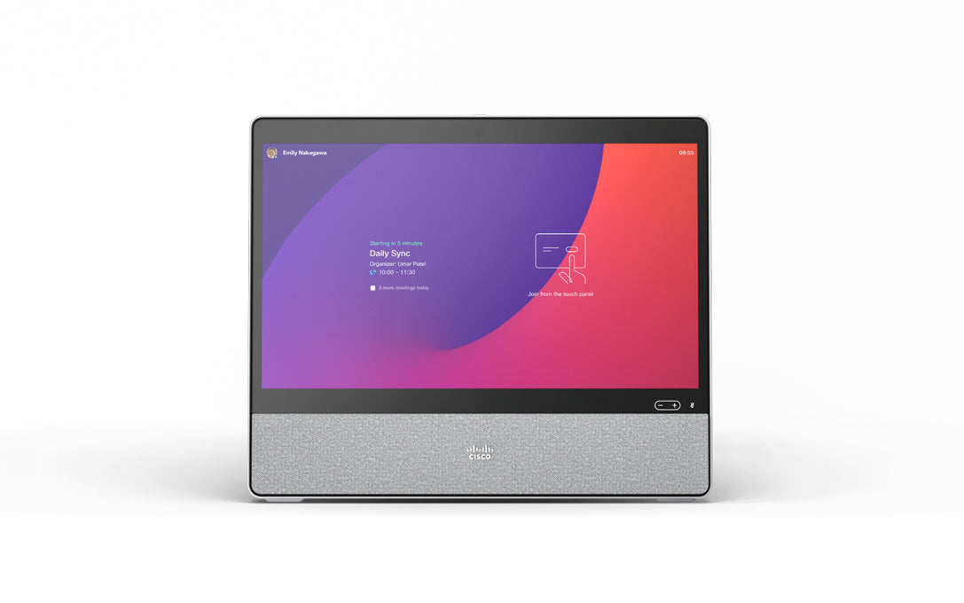 Cisco CS-DESK-K9 | All-in-one desktop video collaboration | touchscreen display | 4K camera, beamforming mics, stereo speakers | USB‑C laptop connect + charge | GbE + Wi‑Fi + Bluetooth | First Light (white)