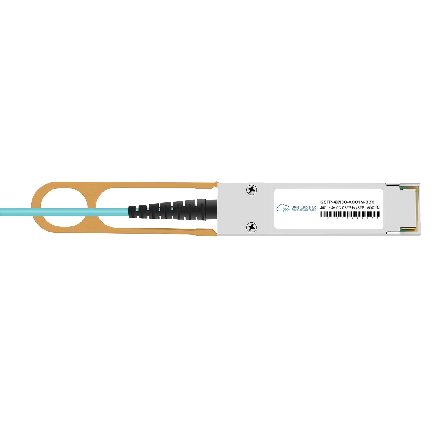 Cisco QSFP-4X10G-AOC1M | 40G→4x10G breakout | QSFP+ to 4x SFP+ | Active Optical Cable (AOC) | 40GBASE-SR4→10GBASE-SR | 850 nm MMF | Reach 1 m | Connector: QSFP+↔4x SFP+