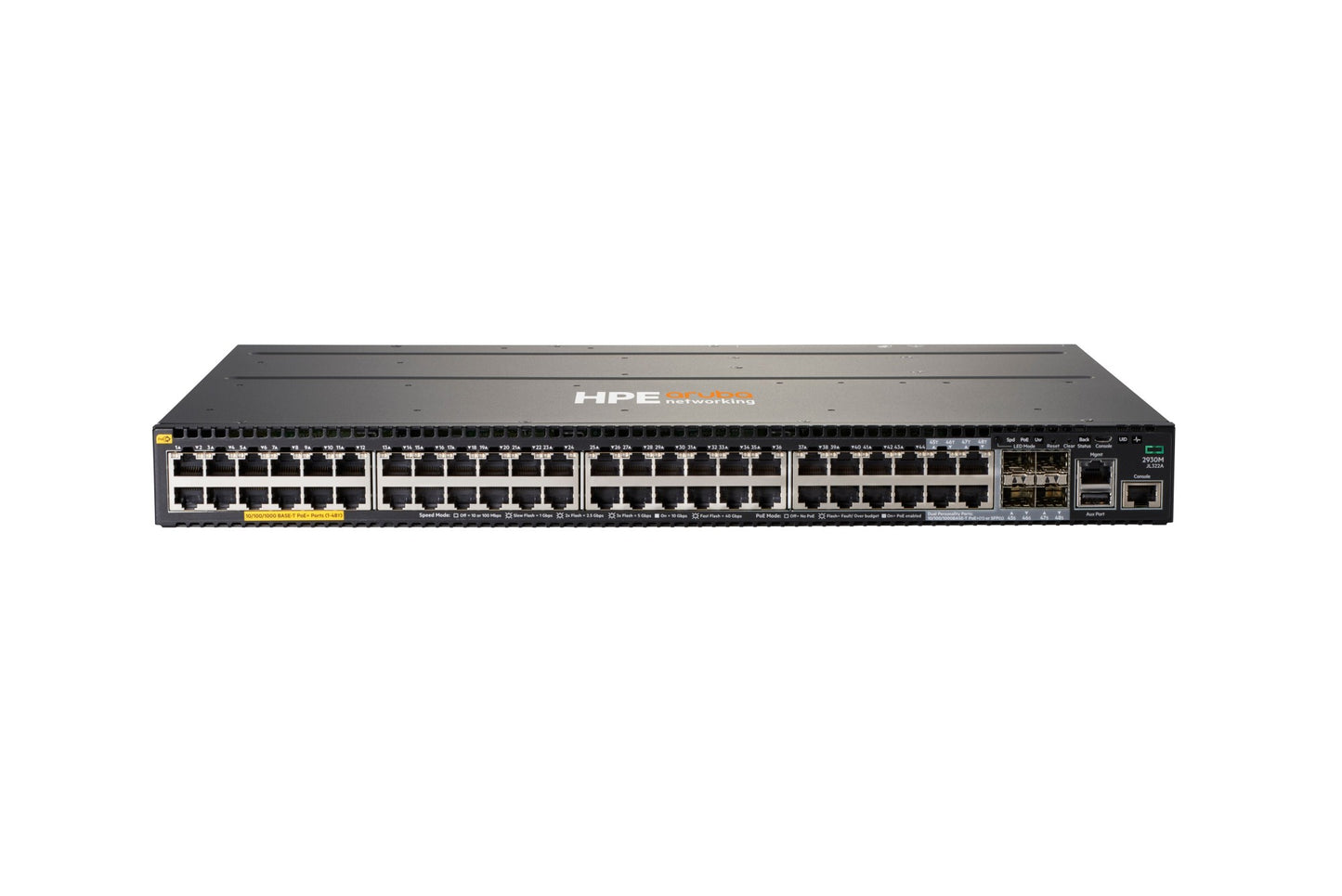 Aruba JL322A | 48x 1G RJ-45, PoE+ (802.3at), 1 modular uplink slot (up to 4x 10G SFP+ or 2x 40G QSFP+), L3 static/RIP; OSPF via license
