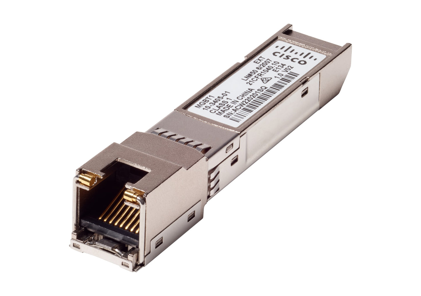 Cisco MGBT1 1G SFP copper transceiver module with gold contacts