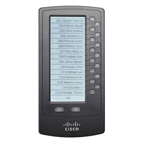 Cisco SPA500DS attendant console with black touch screen and 15 keys