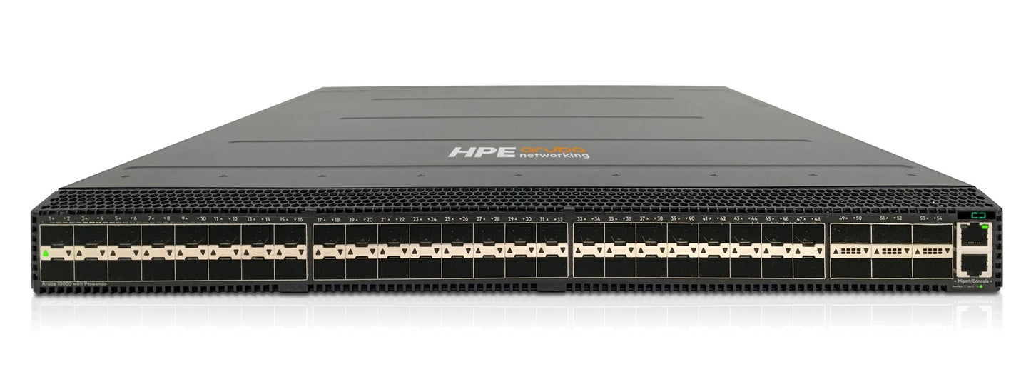 Aruba R8P13A | 48x 1/10/25G SFP28 | PoE: None | Uplinks: 6x 40/100G QSFP28 | License: AOS-CX advanced; DPU services