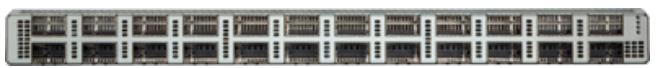 Gray metal arista dcs-7280pr3-24 server rack with multiple slots for 7280r3 24-port 400g switch network equipment