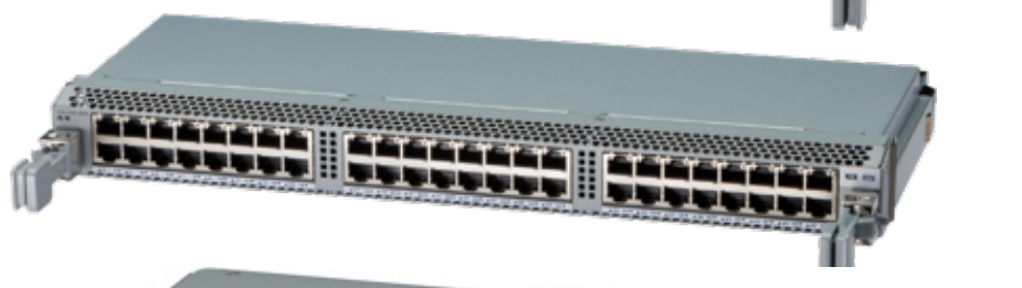 Gray metal arista ccs-750x-48zxp-lc 48-port multi-gig poe+ hot-swappable switch with three rows of ethernet ports