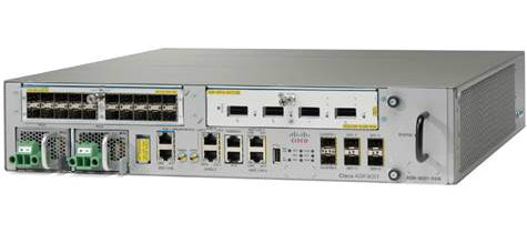 Cisco ASR-9001 compact silver edge router with ports and green fans