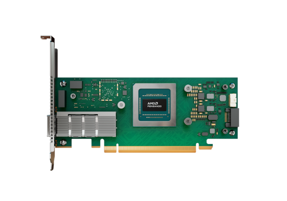 Cisco ucsc-p-aps400gf pollara 400 ai network adapter green amd radeon graphics card with silver heatsink and gold pcie connector