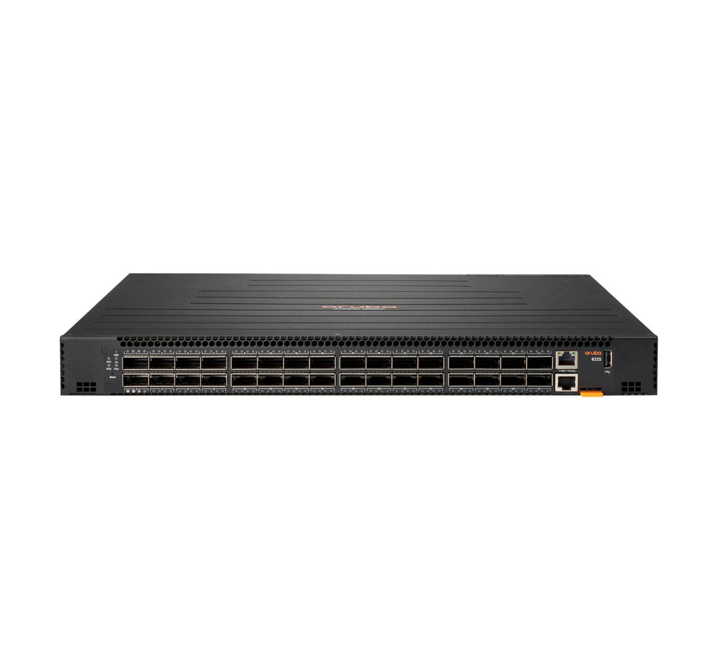 Aruba JL626A#ABG | 32x100G QSFP28 (QSFP+ compatible), No PoE, uplinks n/a, L3, Front-to-Back airflow, 2x PSU, 6x fans, 1U