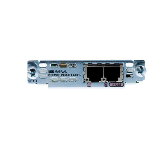 Cisco VIC2-2FXO | 2x FXO analog trunk ports (RJ-11) | PSTN/PBX line interface | Caller ID detect, T.38 fax (IOS/DSP dep.) | VIC2 form factor