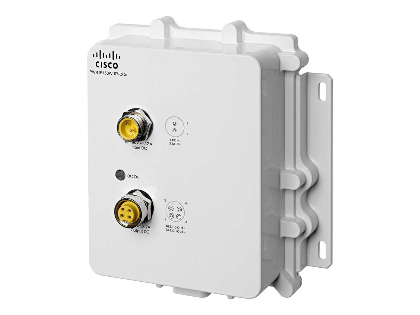 Cisco PWR-IE160W-67-DC 160W IP67 outdoor PSU with white box and yellow black connectors