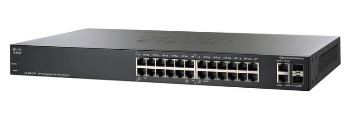 Cisco SG250-26-K9-AU | 26x 1G RJ45, non‑PoE, 2x 1G SFP (combo) uplinks, Smart Managed L2 with static routing (no license)