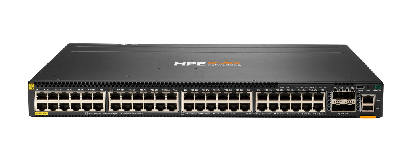 HPE Aruba JL661A 48-port PoE switch with black silver accents