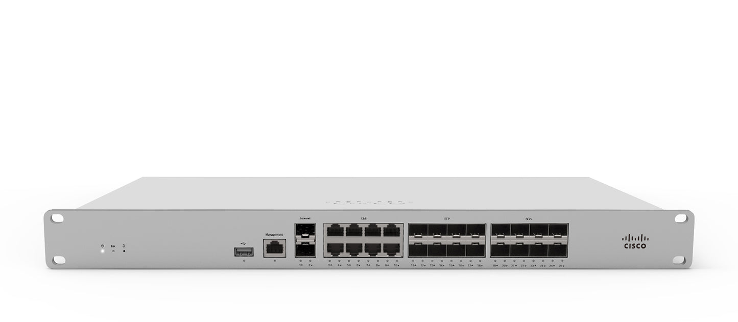 Meraki MX250-HW | SD-WAN | dual WAN | 1U | FW 4 Gbps | HA pair | License: Enterprise/Adv Security