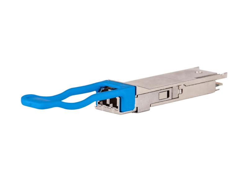 Aruba Q9G82A 40G QSFP+ ER4 module with blue fiber optic connector