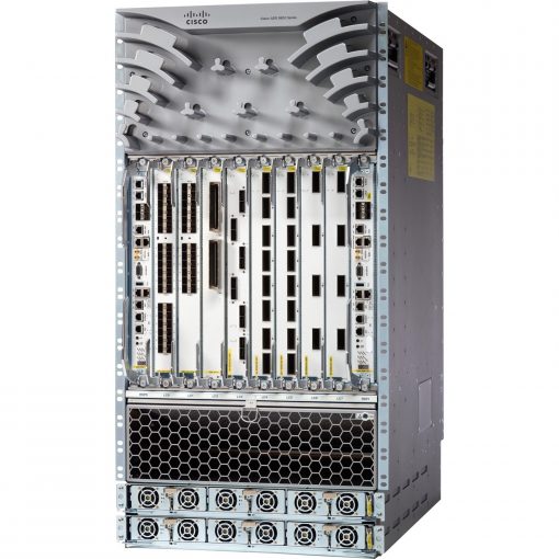 Cisco ASR-9910 | modular core router chassis | 8x line-card slots + dual RSP bays | fabric-ready multi-terabit scale | 100/40/10GbE line-card support | redundant PSUs and fan trays | IOS XR
